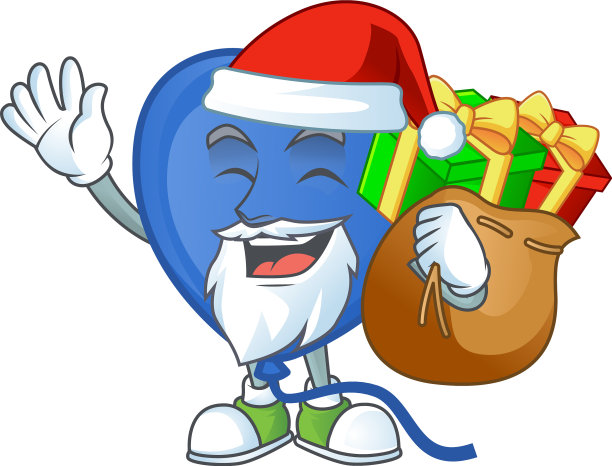 圣诞老人带着礼物袋蓝色的爱情气球图片下载