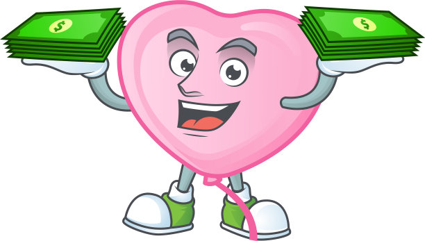 快乐脸粉红爱气球人物与金钱图片下载