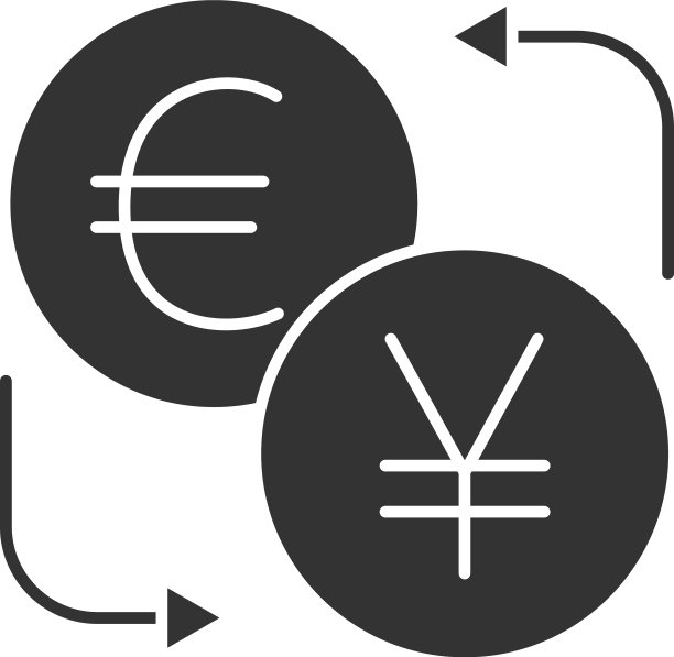 欧元和日元货币兑换字形图标图片下载