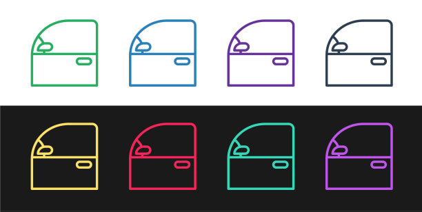 设置线车门图标隔离在黑色和白色图片下载