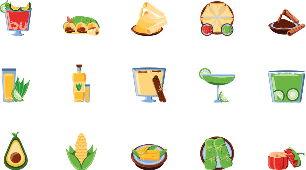 捆绑墨西哥传统设置图标图片下载