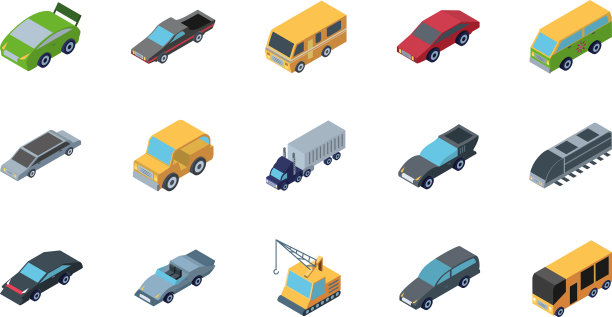 孤立等距汽车图标集设计图片下载