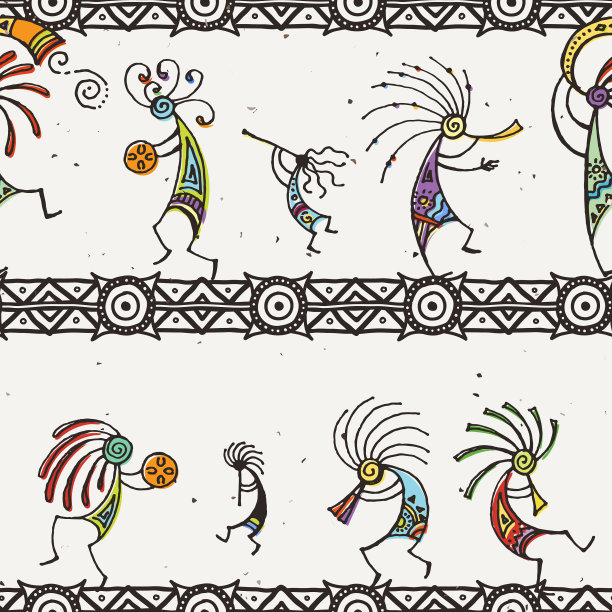 手绘kokopelli无缝图案风格化图片下载