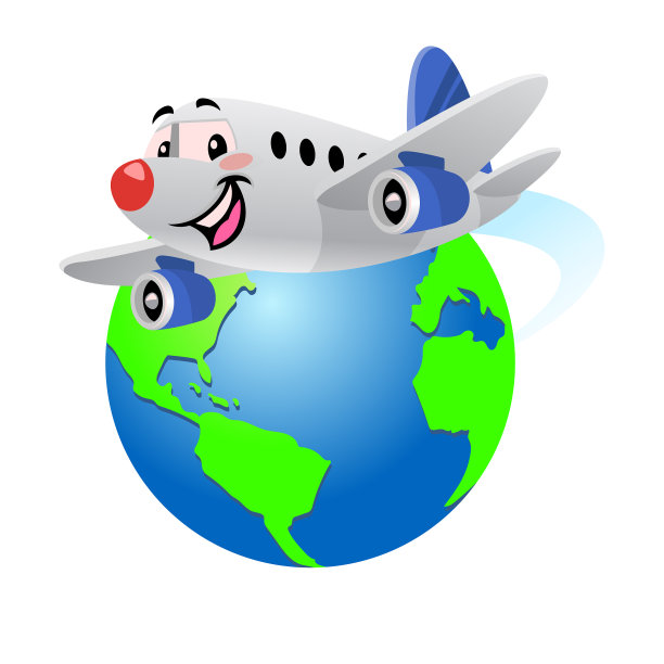 快乐的卡通飞机环绕地球飞行图片下载