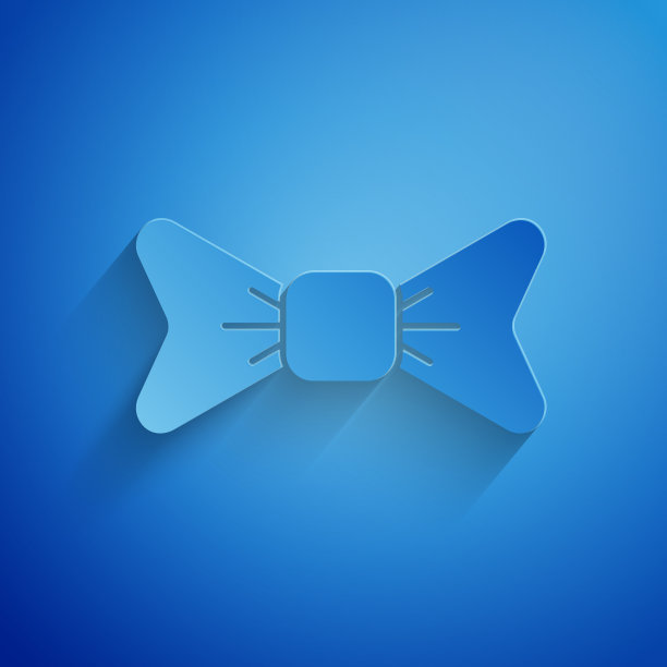 剪纸蝴蝶结图标孤立在蓝色图片下载