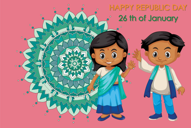 海报设计的共和国日在印度与孩子图片下载