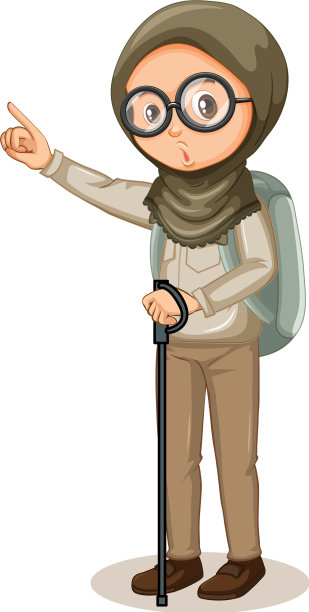 穆斯林女孩与远足手杖在白色背景图片下载