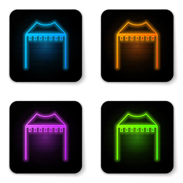 发光的霓虹灯露营帐篷图标孤立在白色图片下载