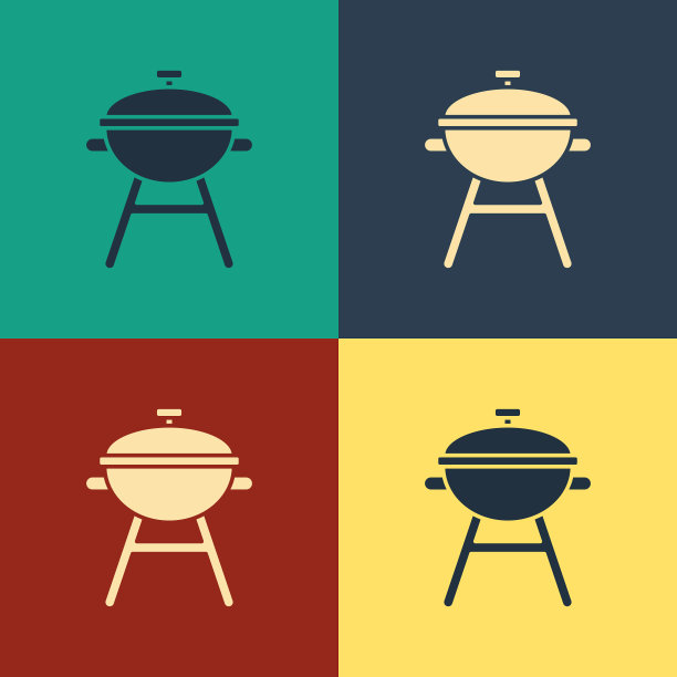 彩色烧烤架图标孤立的颜色图片下载