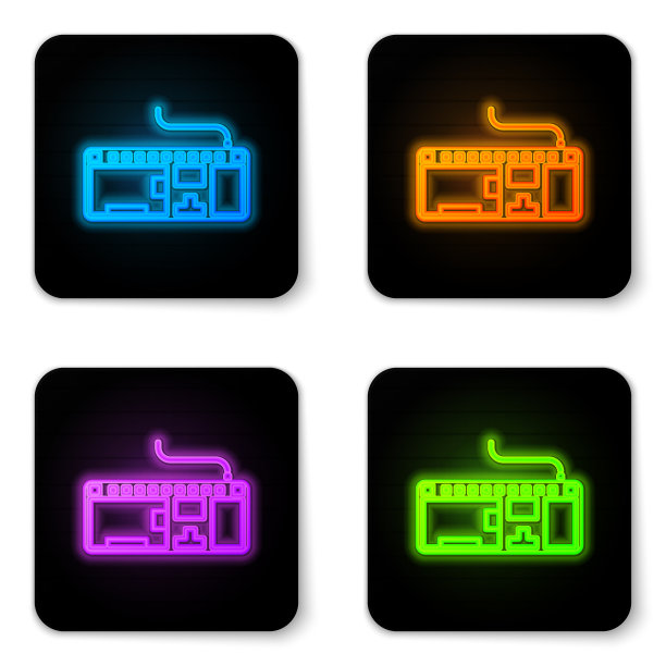 发光的霓虹灯电脑键盘图标隔离图片下载