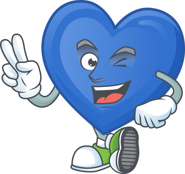 蓝色爱卡通吉祥物风格与两个手指图片下载