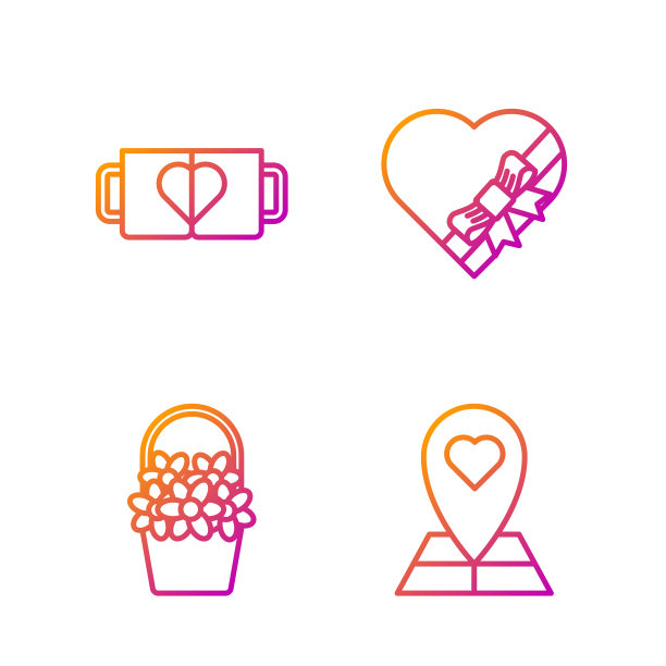 设线形地图指针与心花在一起图片下载