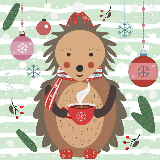 给你一杯咖啡的刺猬圣诞快乐图片下载