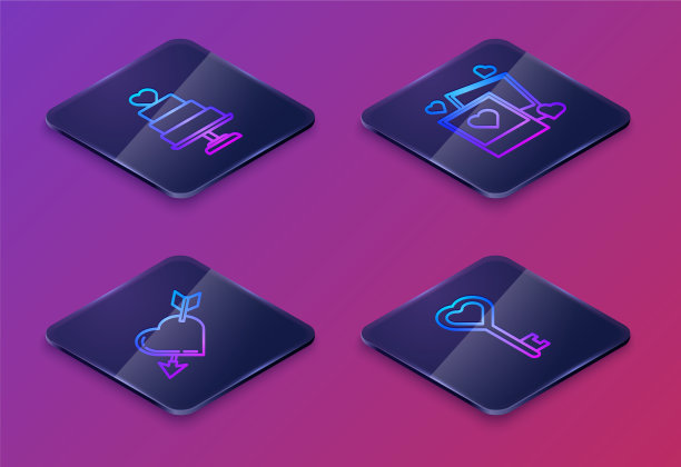 设等距线婚礼蛋糕与心的爱情图片下载