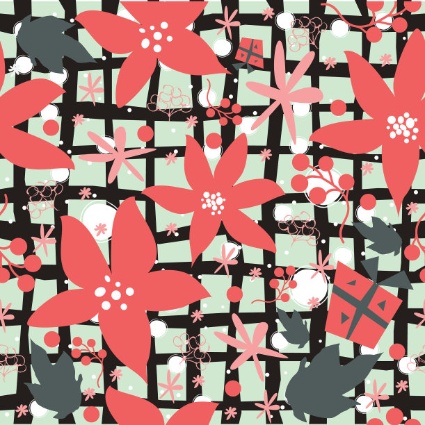 无缝花卉图案手绘一品红图片下载