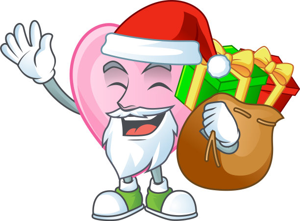 圣诞老人用粉色爱卡通设计的礼物包图片下载