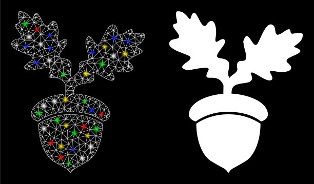 耀斑网钢丝架橡树橡子图标与耀斑图片下载