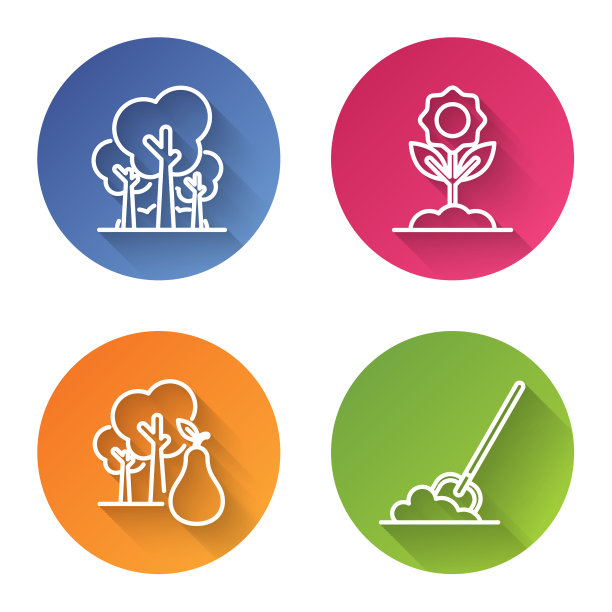 立行树、花树、梨子和铁锹图片下载