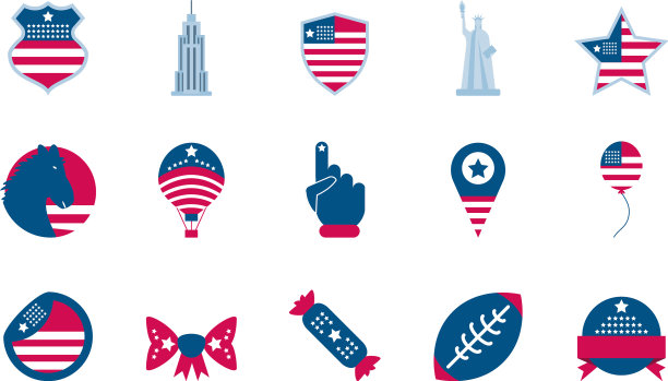 孤立的美国图标设置设计图片下载