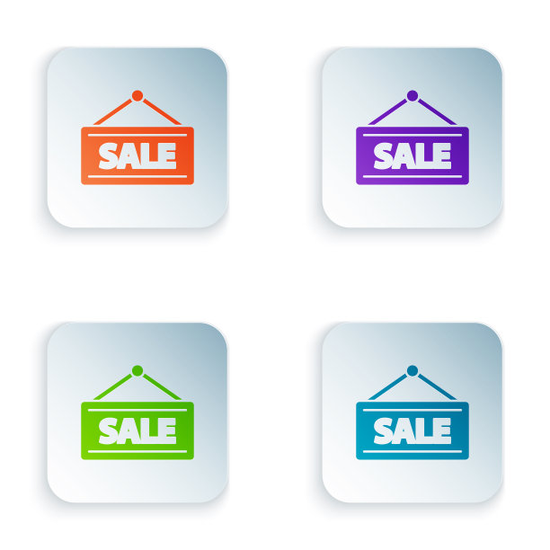 彩色悬挂标志与文字销售图标隔离图片下载