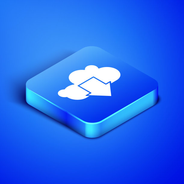 等距云下载图标孤立在蓝色图片下载