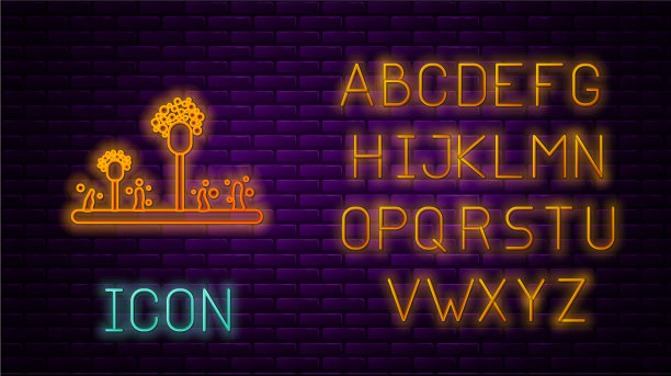 发光的霓虹灯线模具图标孤立在砖墙上图片下载