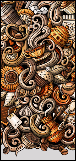 咖啡馆手绘涂鸦横幅卡通详细图片下载