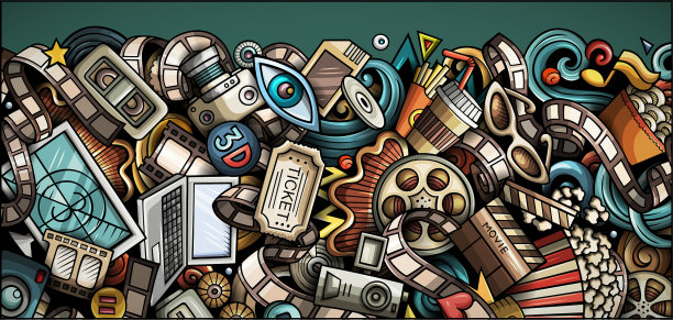 电影手绘涂鸦横幅卡通详细图片下载