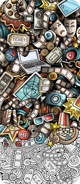 电影手绘涂鸦横幅卡通详细图片下载