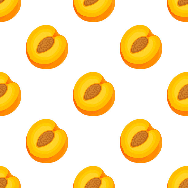 无缝图案与卡通详细的异国情调的半桃在白色的背景。夏日水果，健康生活方式。有机水果。矢量插图为任何设计。图片下载