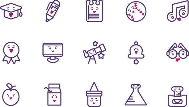 卡哇伊学校图标集卡通设计图片下载