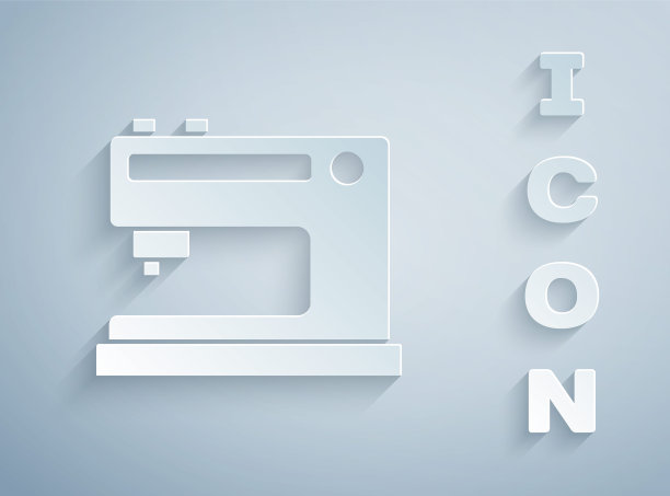 剪纸缝纫机图标孤立在灰色背景。纸艺术风格。矢量图图片下载