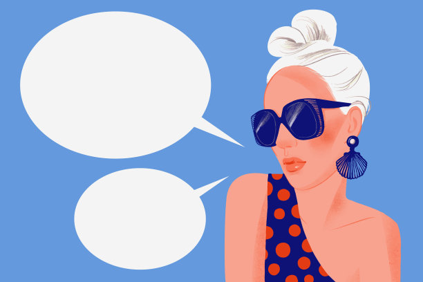 女人说。肖像时尚的女人与太阳镜和空白对话讲话气泡图片下载