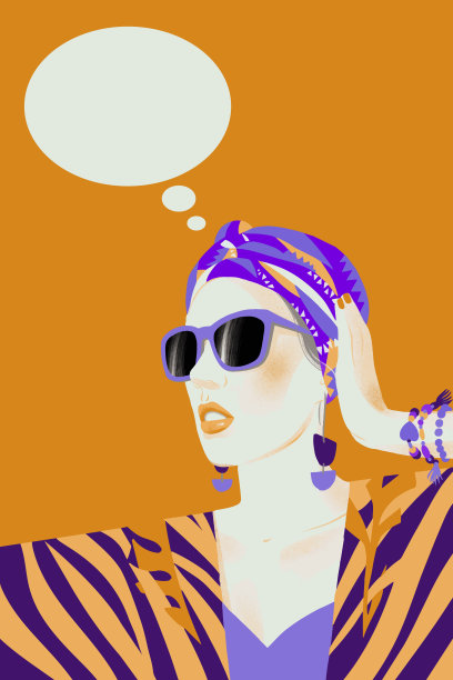 女人认为。肖像时尚的女人戴着太阳镜和空白的思考对话演讲泡泡图片下载