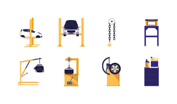 孤立的汽车维修服务图标集设计图片下载