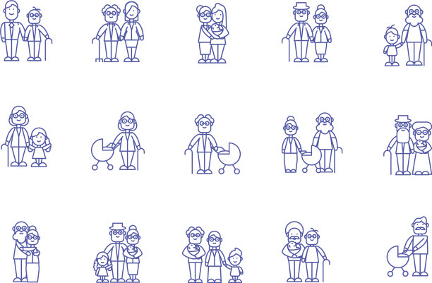 孤立家庭卡通图标集设计图片下载