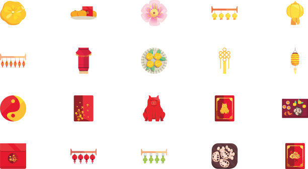 孤立的中国图标集设计图片下载