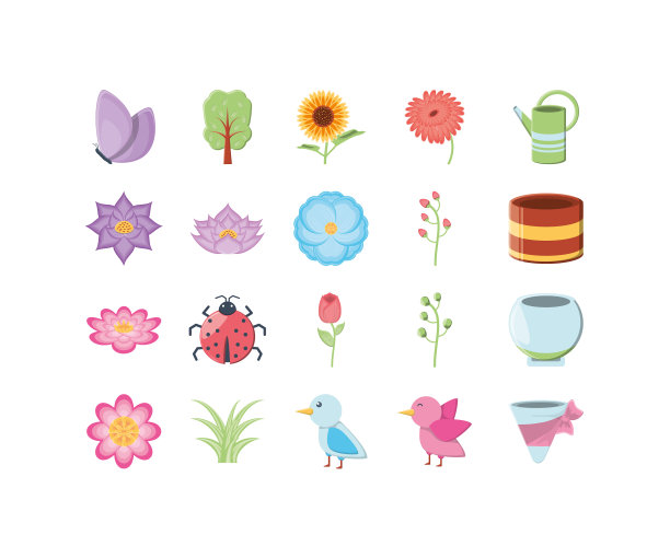 孤立的自然和花园图标设置设计图片下载