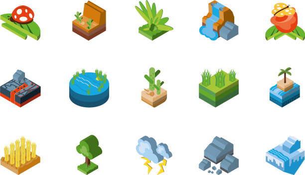 孤立的等距自然图标集设计图片下载