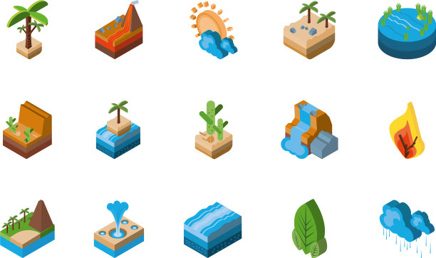 孤立的等距自然图标集设计图片下载