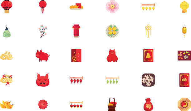 孤立的中国图标集设计图片下载