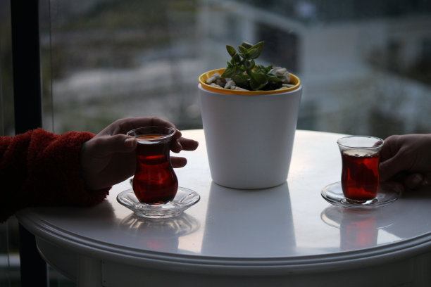 两位女士在阳台上喝茶图片下载