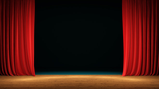 有红色天鹅绒窗帘的剧场舞台。包括剪切路径。图片下载