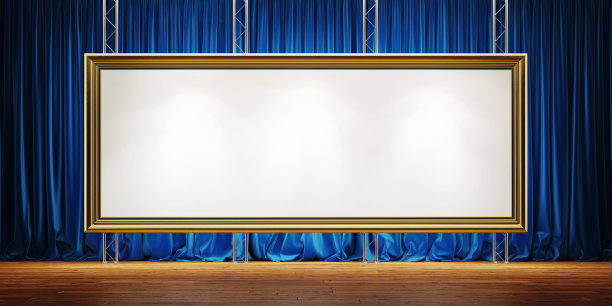 配有大画框的剧院窗帘和舞台。图片下载