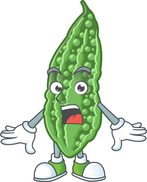 卡通吉祥物上惊喜的苦瓜手势图片下载