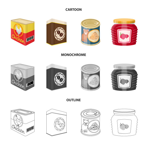 设计的罐头和食品的标志收集图片下载