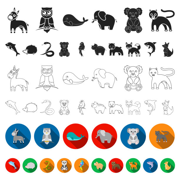 一个不现实的动物平面图标集合图片下载