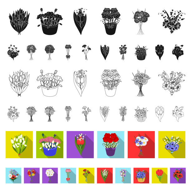 一束鲜花平面图标设置图片下载