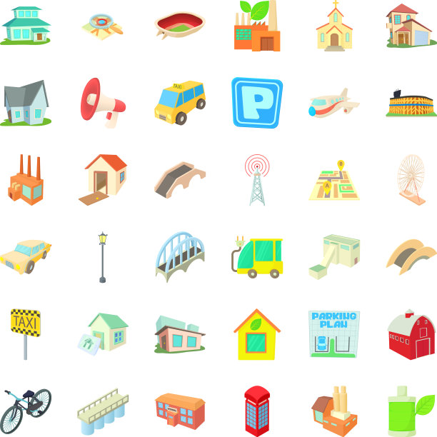 城市交通图标设置卡通风格图片下载