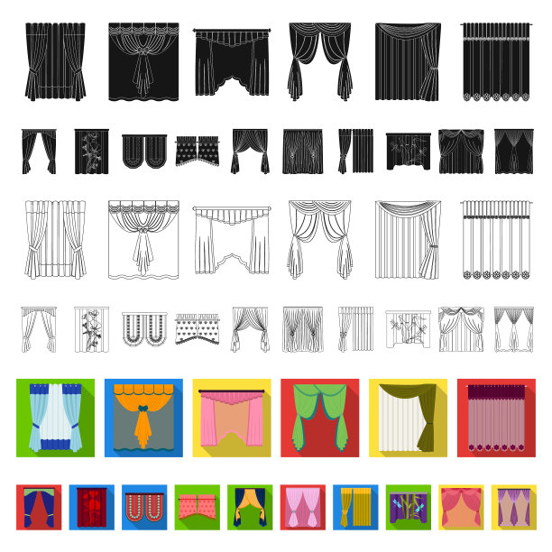 不同种类的窗帘平面图标设置图片下载